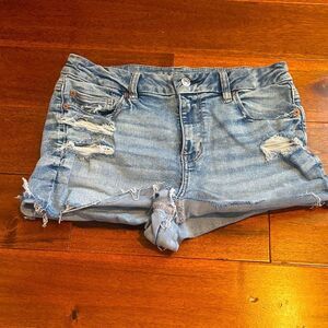 American Eagle Curvy High- Rise Shortie Distressed Jean Shorts Size 10